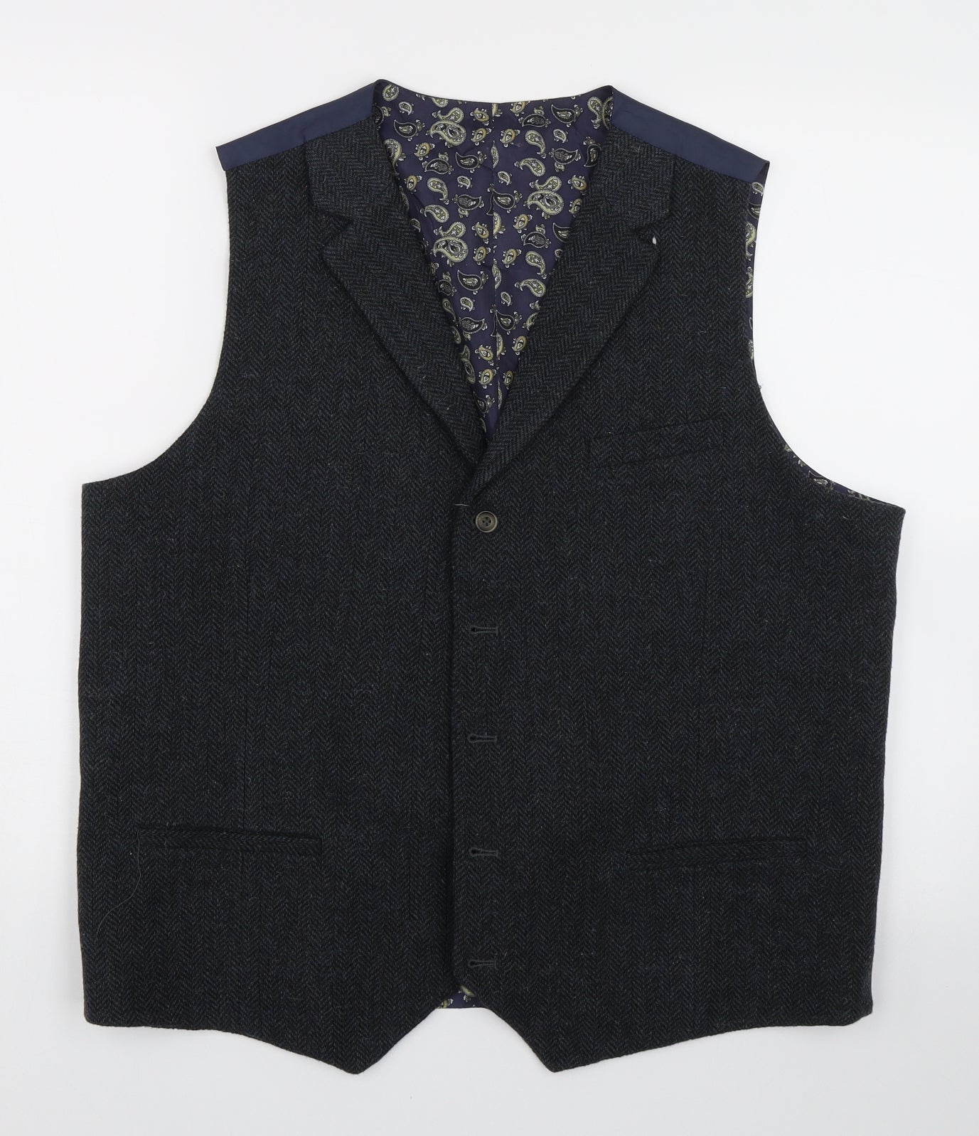 Harvey & jones Mens Blue Herringbone  Jacket Suit Waistcoat Size 46