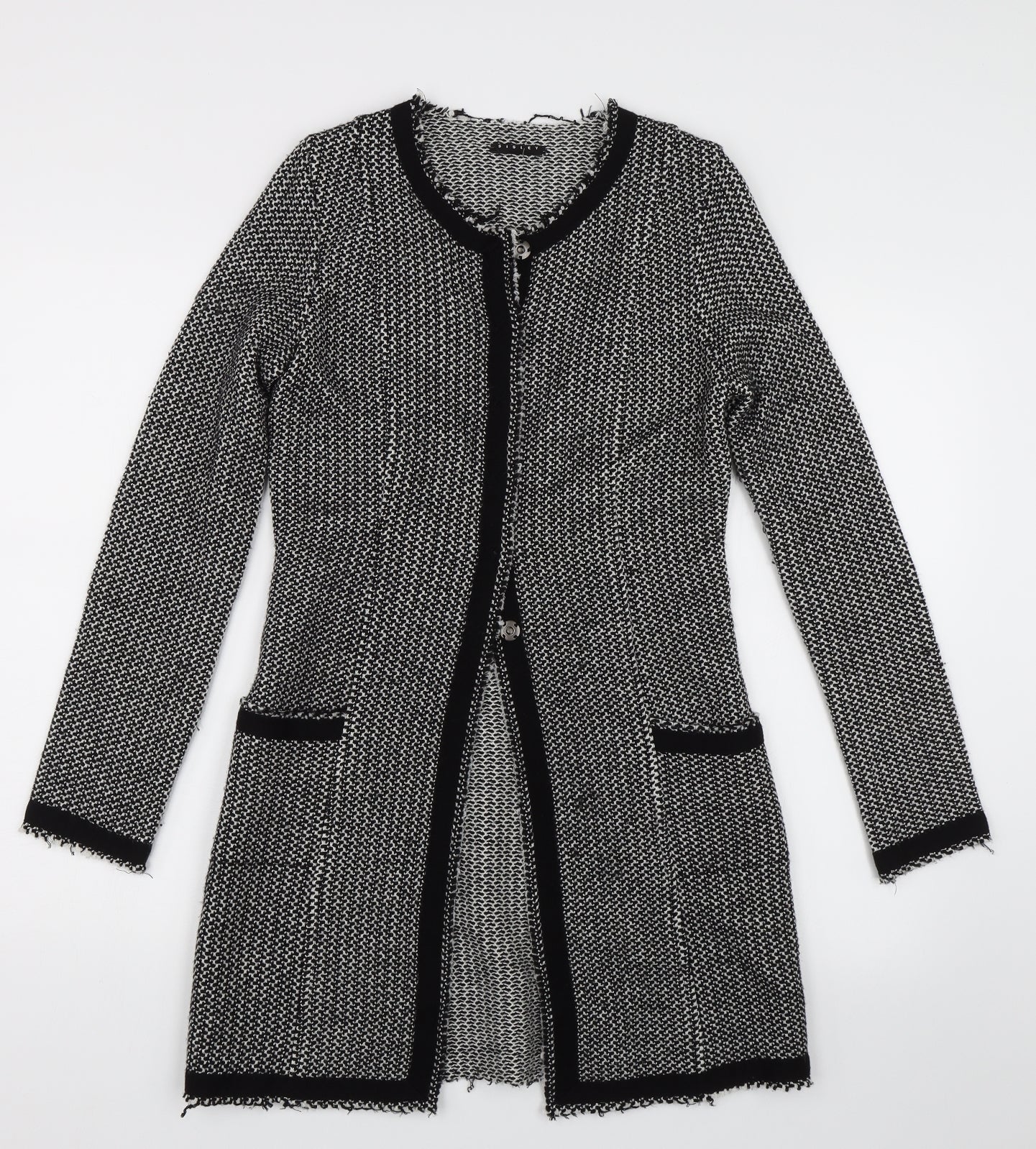 Sisley Womens Black Herringbone  Cardigan Jumper Size XS