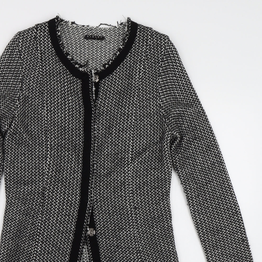 Sisley Womens Black Herringbone  Cardigan Jumper Size XS