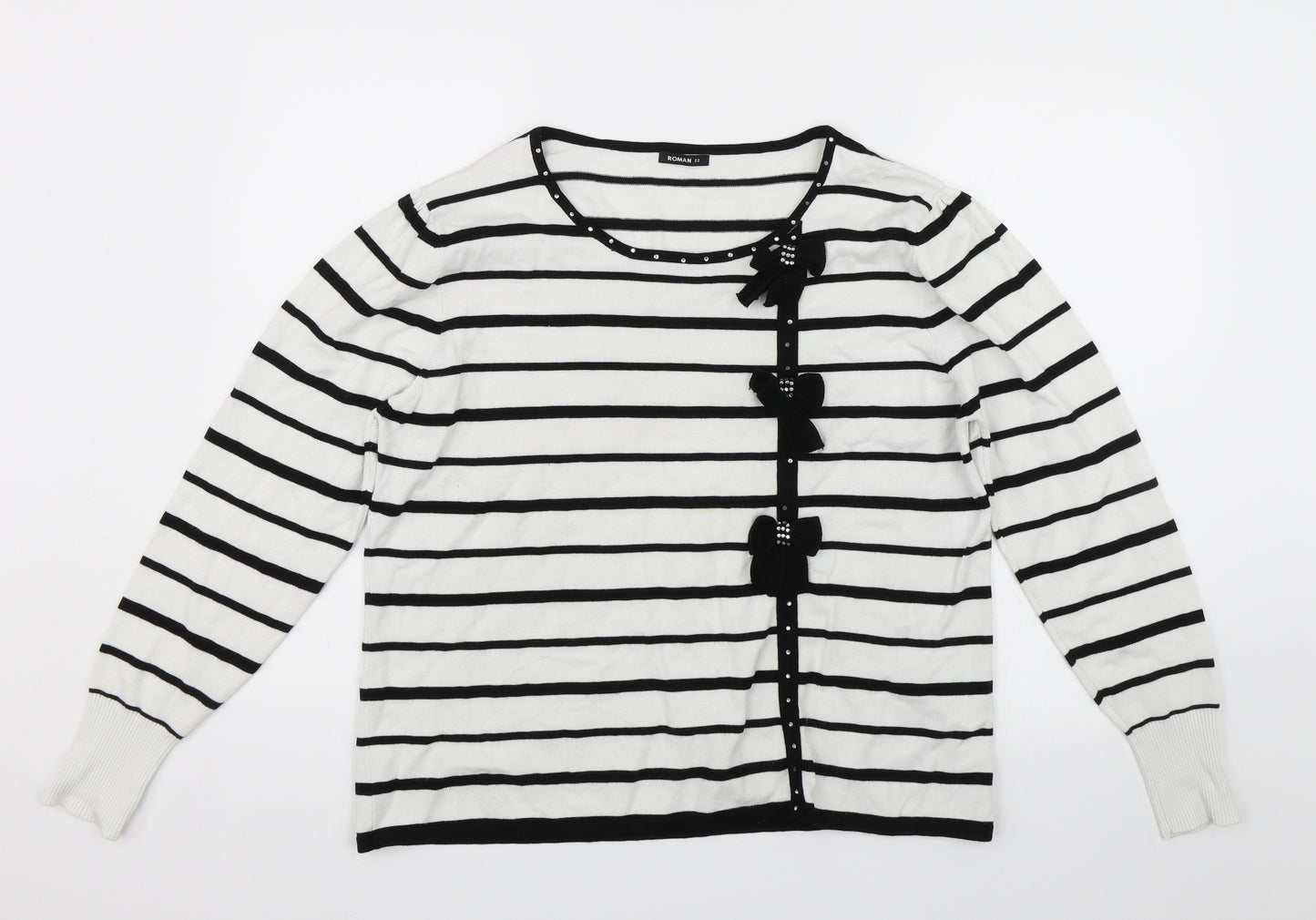 Roman Womens White Striped  Pullover Jumper Size 22