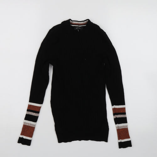 New Look Womens Black Striped  Wrap T-Shirt Size 10
