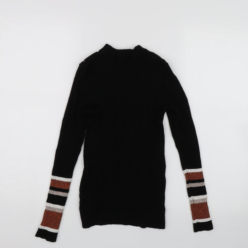 New Look Womens Black Striped  Wrap T-Shirt Size 10