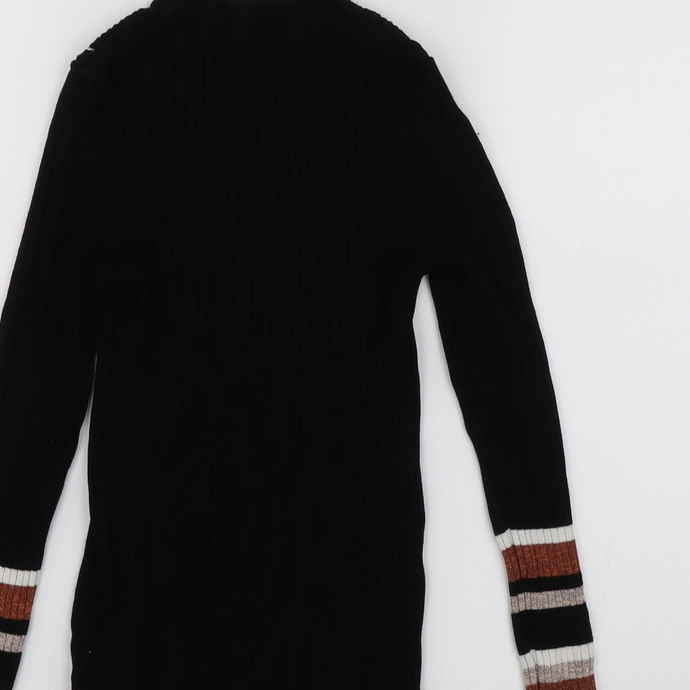 New Look Womens Black Striped  Wrap T-Shirt Size 10