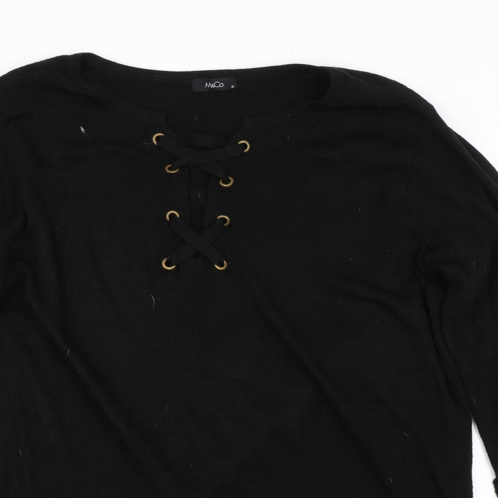 M&Co Womens Black   Basic T-Shirt Size 16