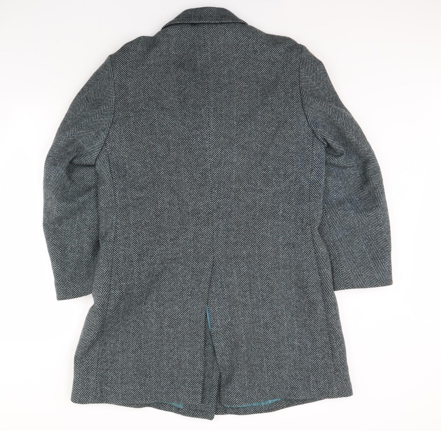 Preworn Mens Black Herringbone  Overcoat Coat Size 38  - Shoulder Pads