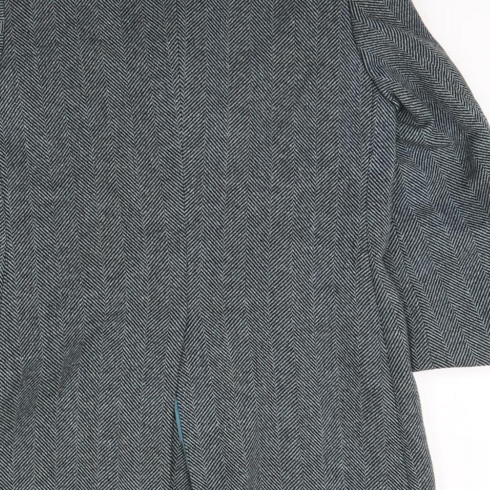 Preworn Mens Black Herringbone  Overcoat Coat Size 38  - Shoulder Pads