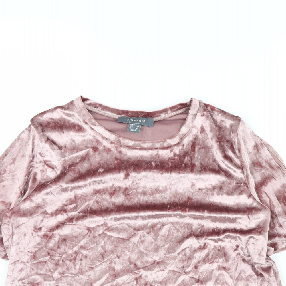 Primark Womens Pink  Velvet Basic T-Shirt Size 10