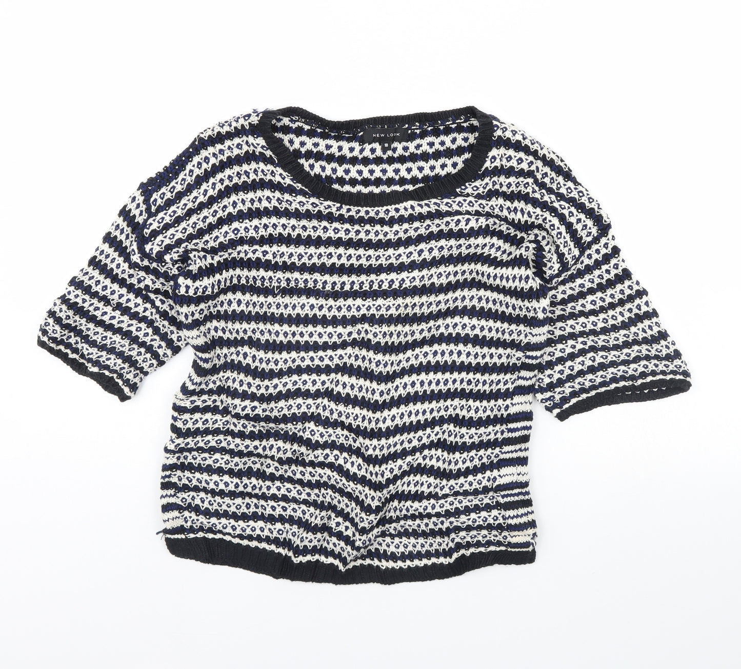 New Look Womens White Striped  Pullover Jumper Size 10