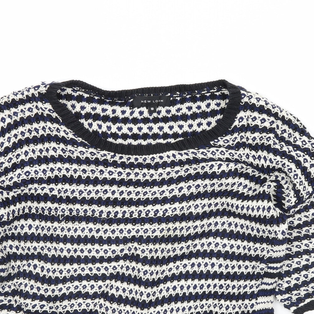 New Look Womens White Striped  Pullover Jumper Size 10