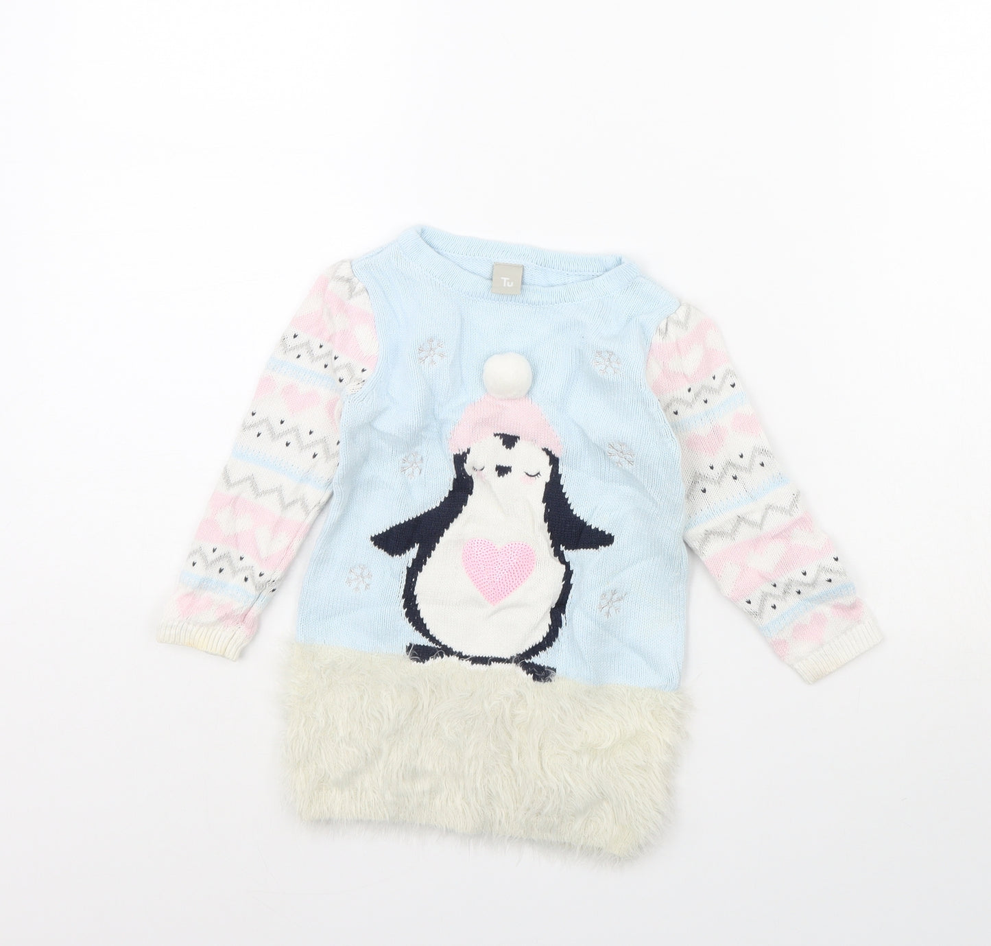 TU Girls Blue   Jumper Dress  Size 9-12 Months  - penguin