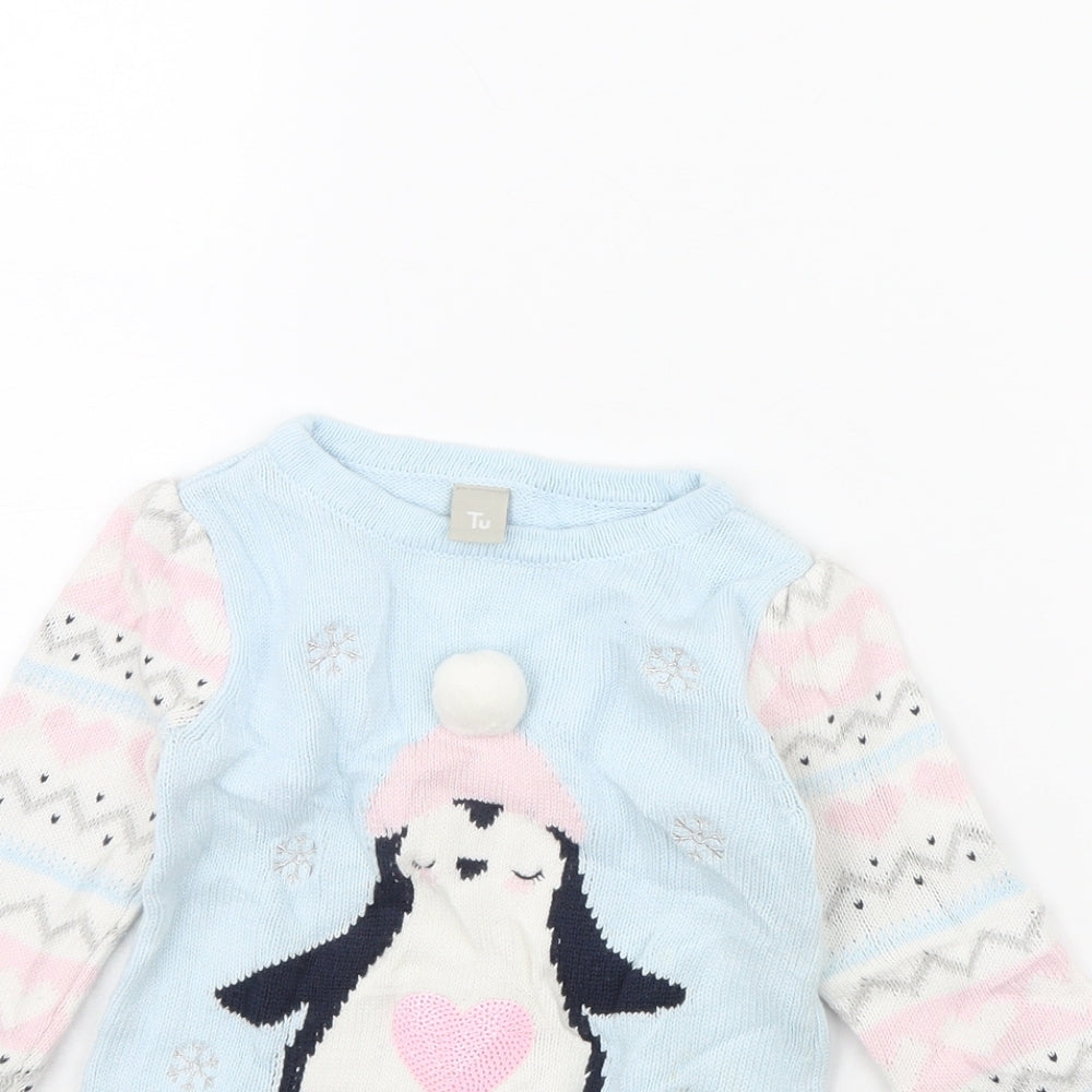 TU Girls Blue   Jumper Dress  Size 9-12 Months  - penguin