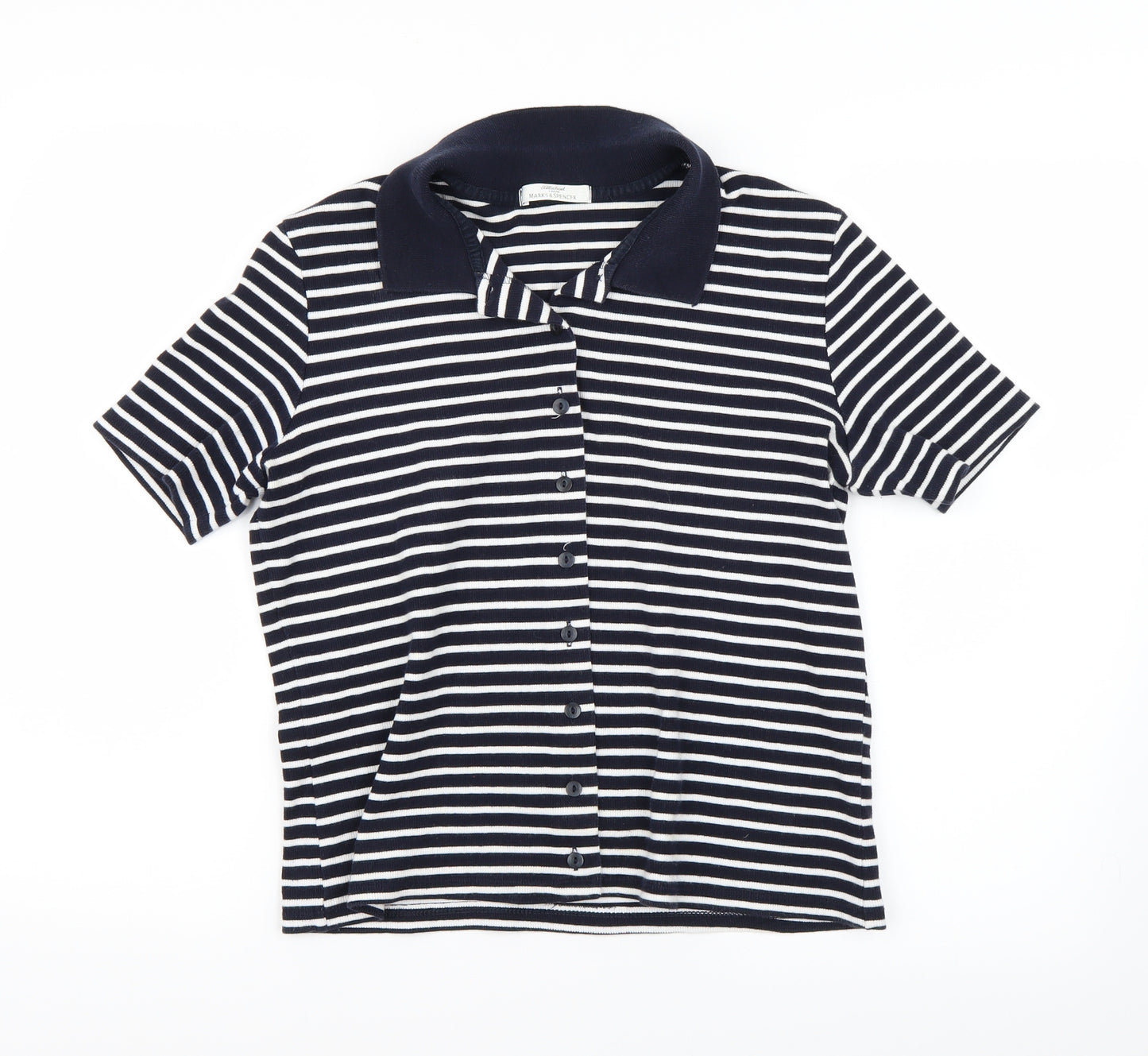 Marks and Spencer Womens Blue Striped  Basic Polo Size 12