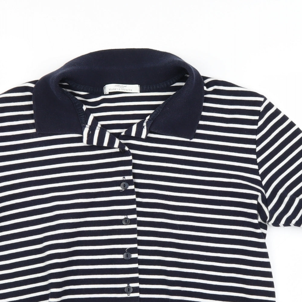 Marks and Spencer Womens Blue Striped  Basic Polo Size 12