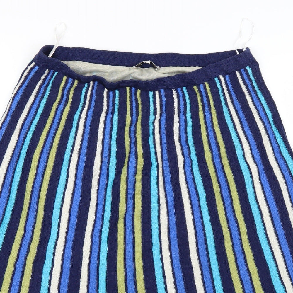 east lifestyle Womens Blue Striped  Pleated Skirt Size L