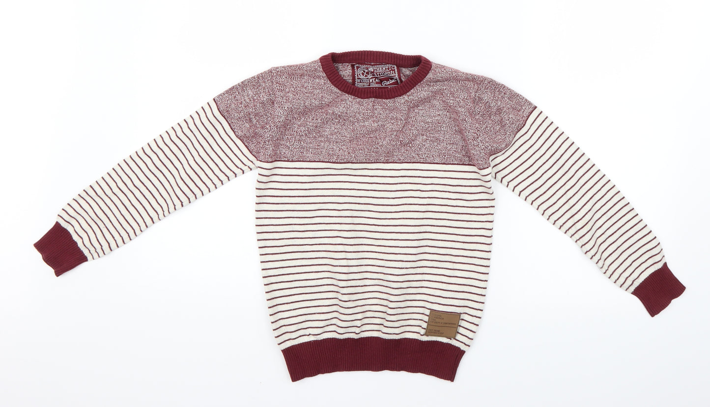 Primark Boys Red Striped  Pullover Jumper Size 7-8 Years