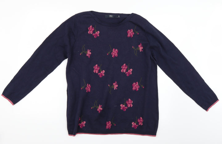 Isle Womens Blue Floral Pullover Jumper Size M