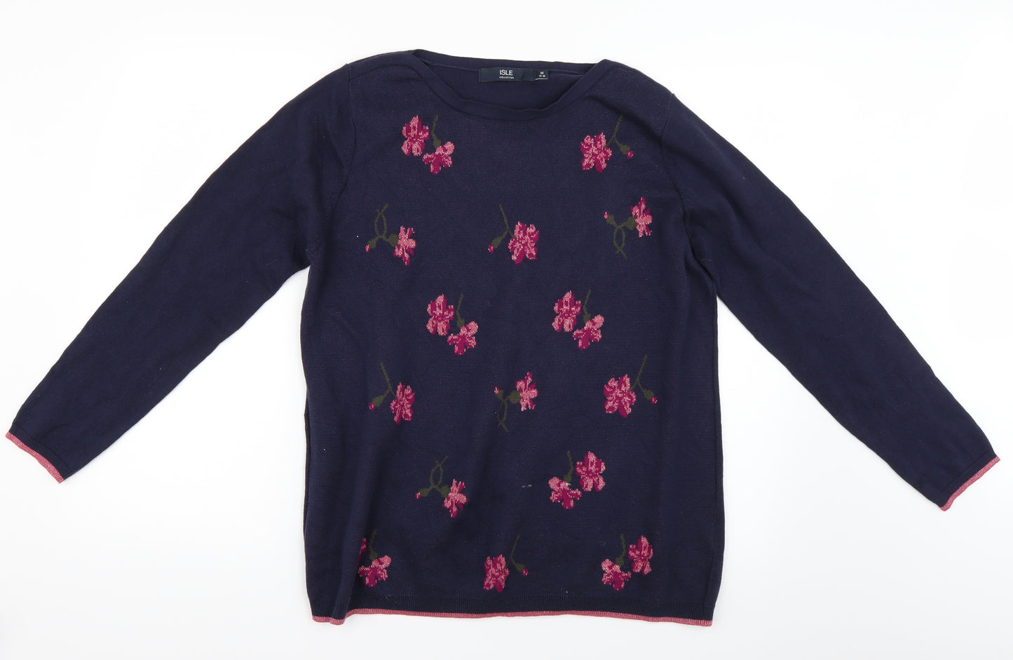Isle Womens Blue Floral  Pullover Jumper Size M