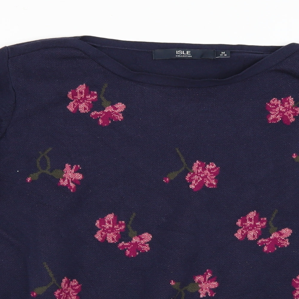 Isle Womens Blue Floral  Pullover Jumper Size M