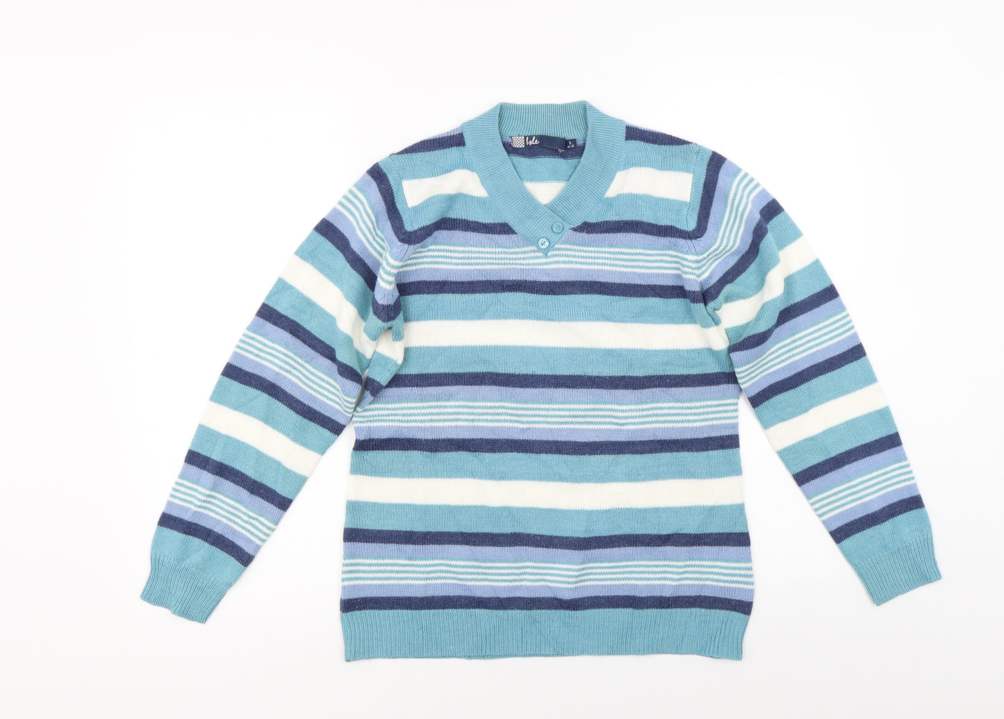 Isle Womens Green Striped  Pullover Jumper Size S
