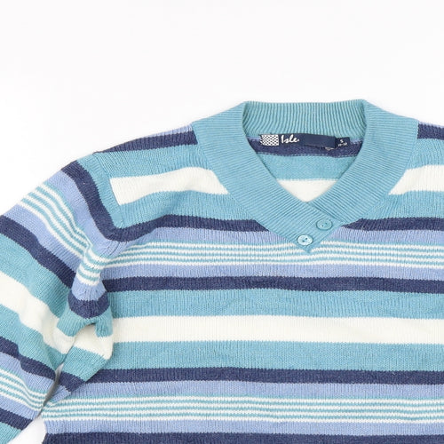 Isle Womens Green Striped  Pullover Jumper Size S