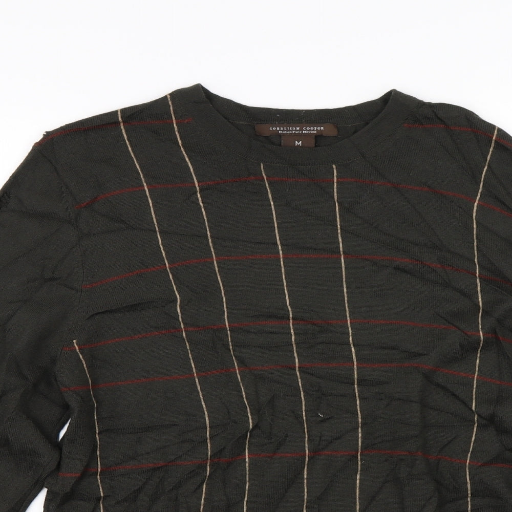 Sebastian Cooper Mens Green Check Knit Pullover Jumper Size M  - Italian Wool