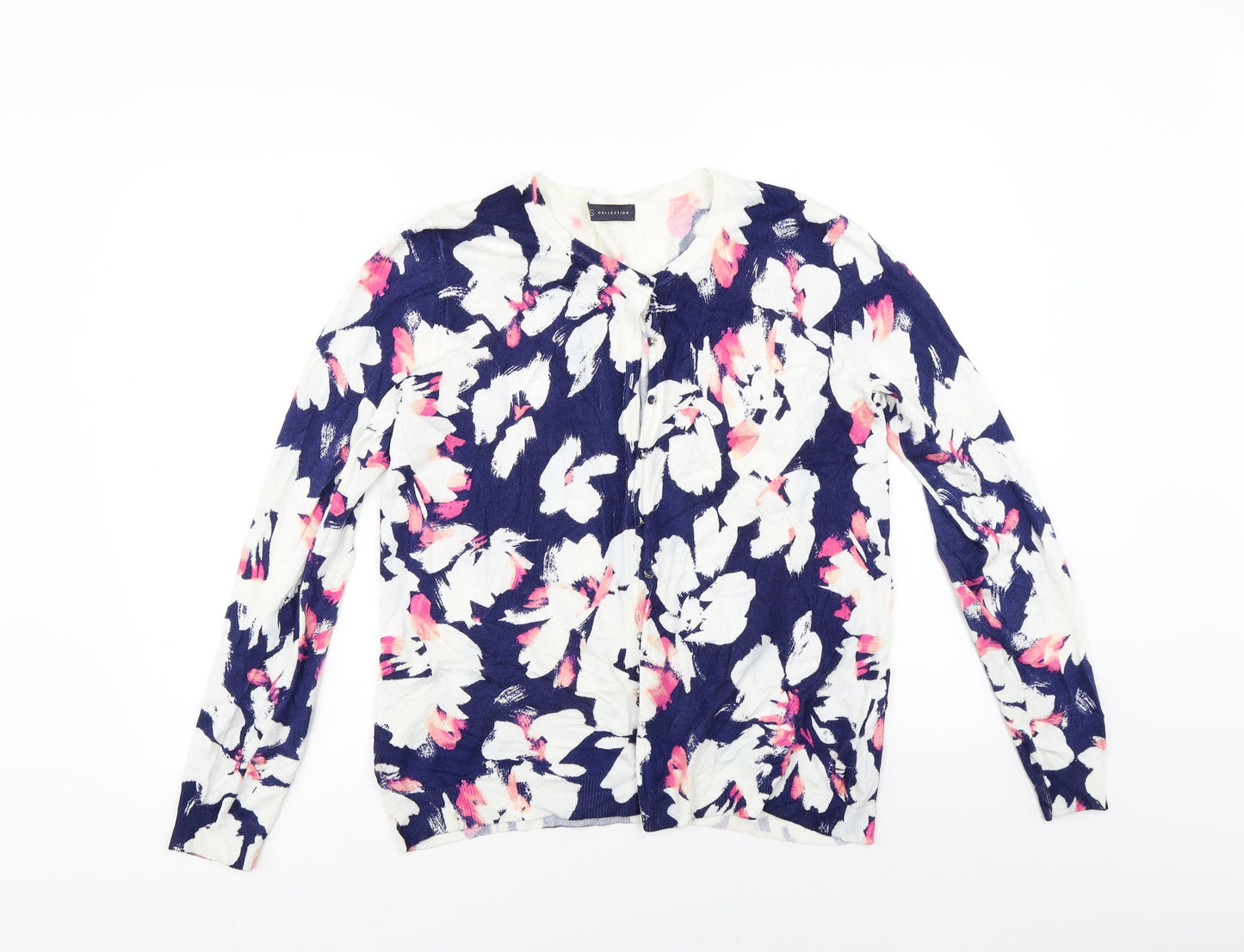 Marks and Spencer Womens White Floral Knit Cardigan Jumper Size 14