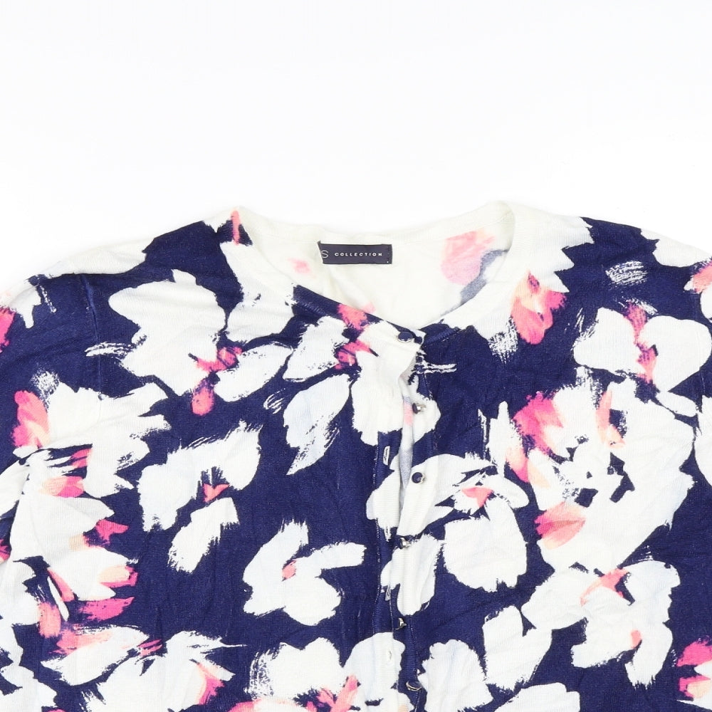 Marks and Spencer Womens White Floral Knit Cardigan Jumper Size 14