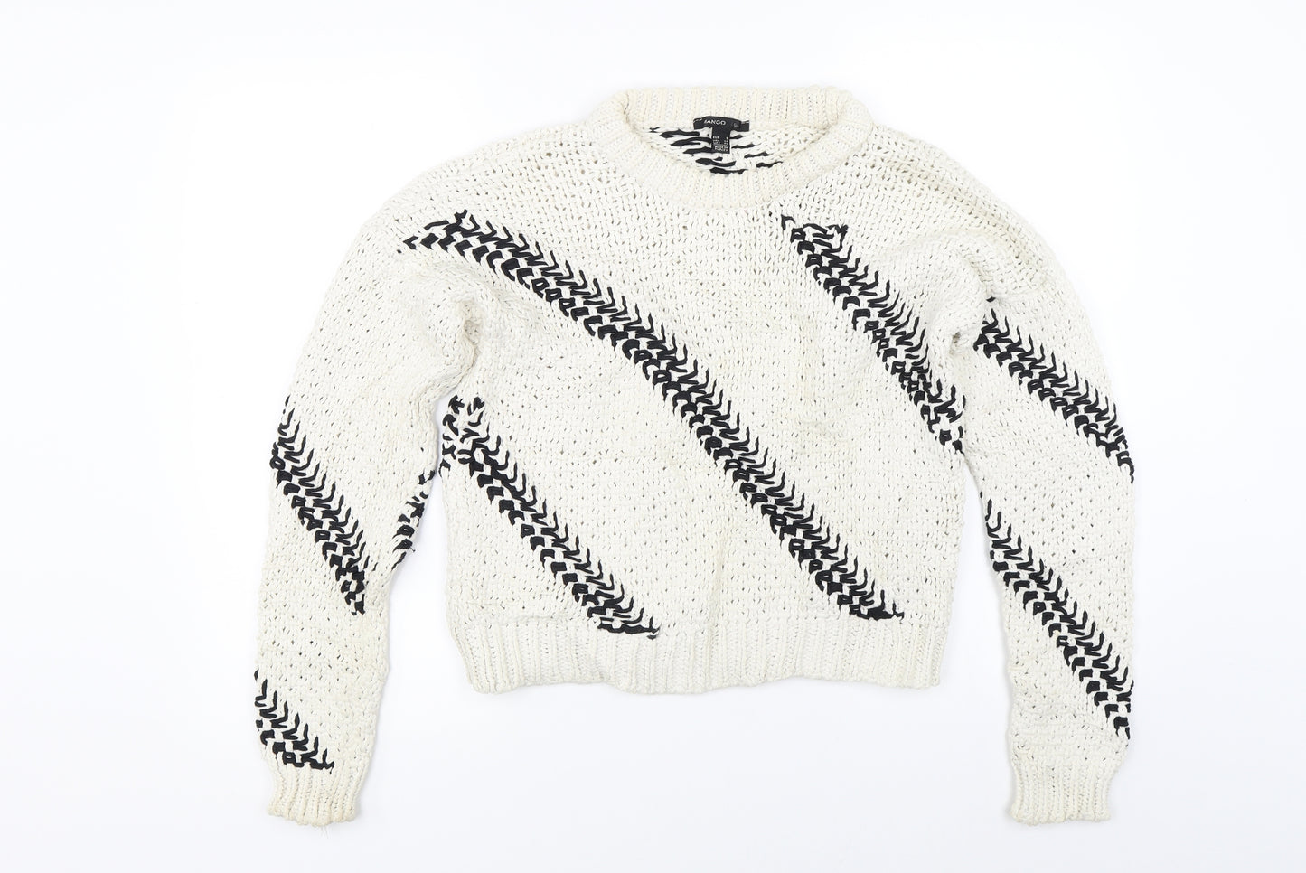 Mango Womens White Striped Knit Pullover Jumper Size S