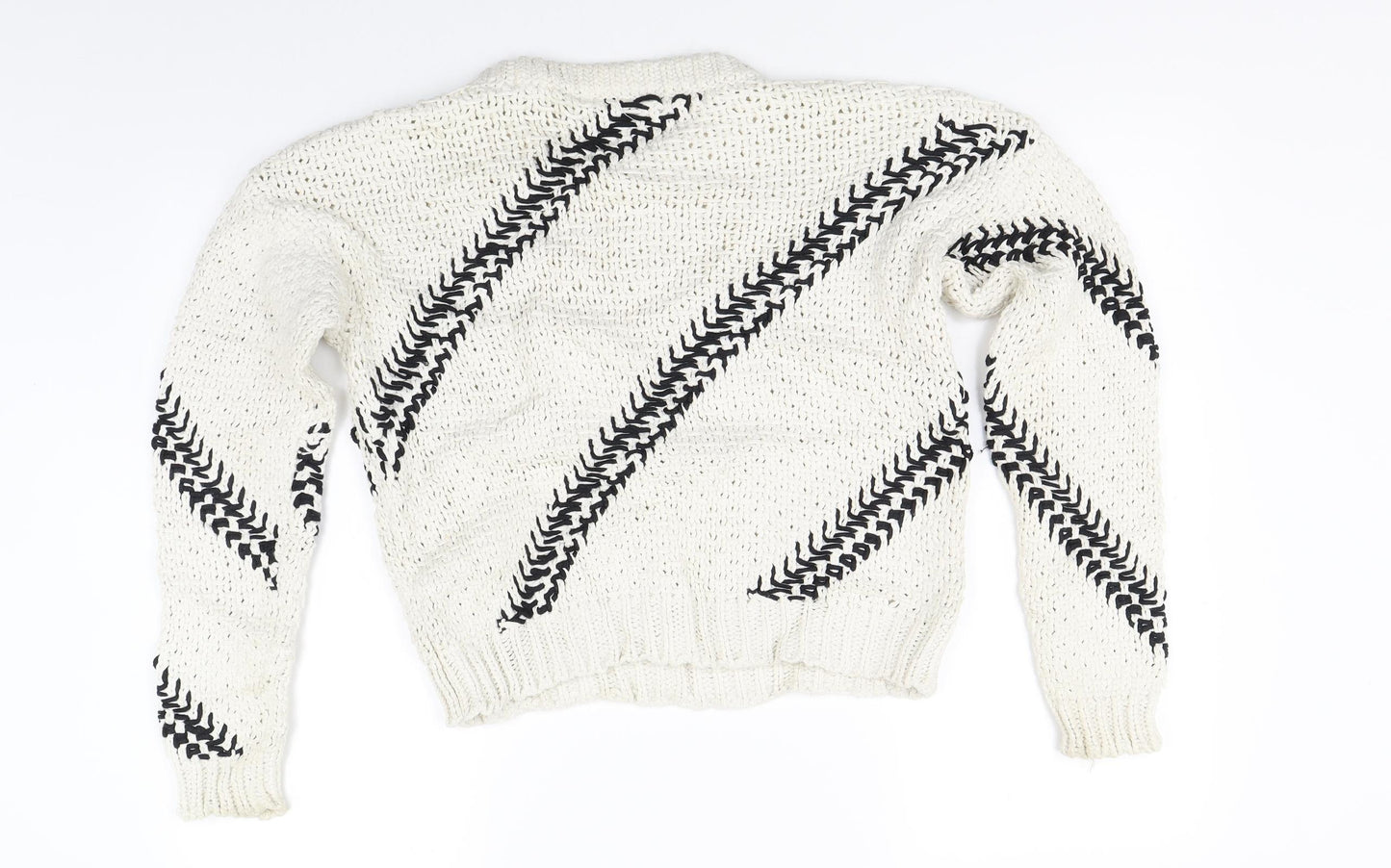 Mango Womens White Striped Knit Pullover Jumper Size S
