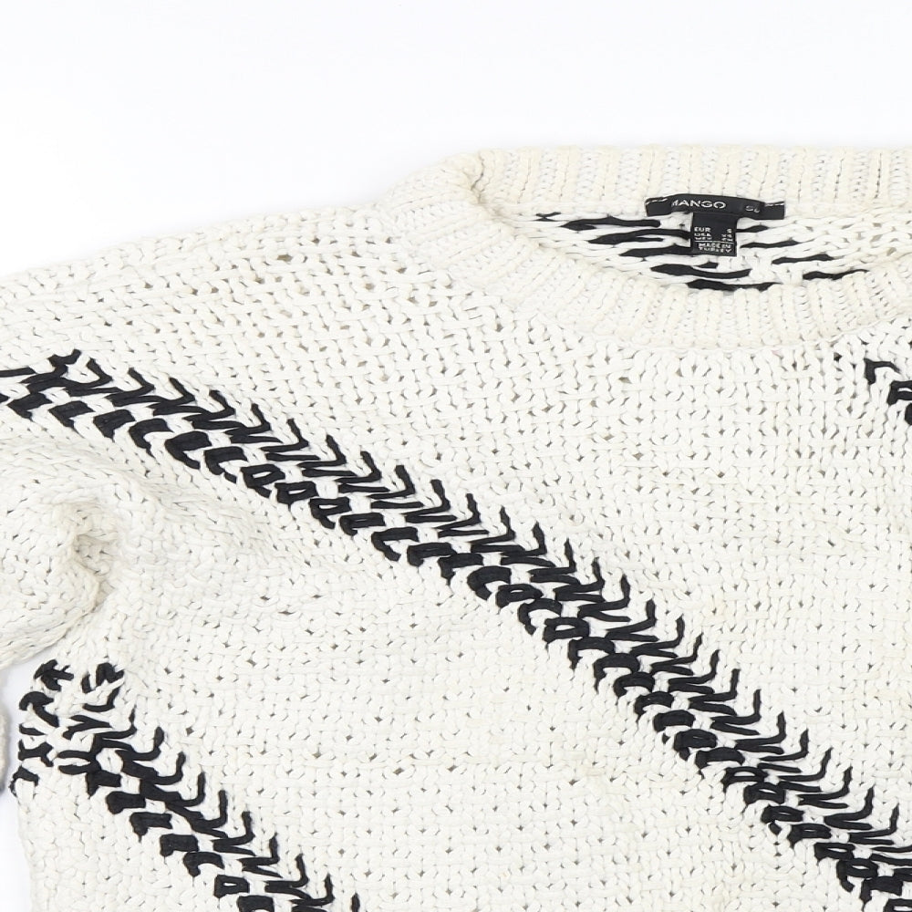 Mango Womens White Striped Knit Pullover Jumper Size S