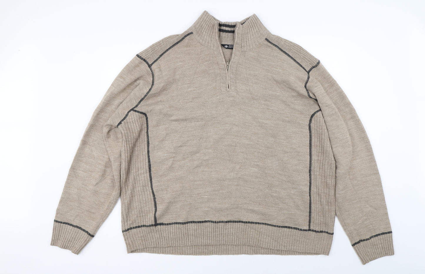 Southbay Mens Beige  Knit Henley Jumper Size 2XL
