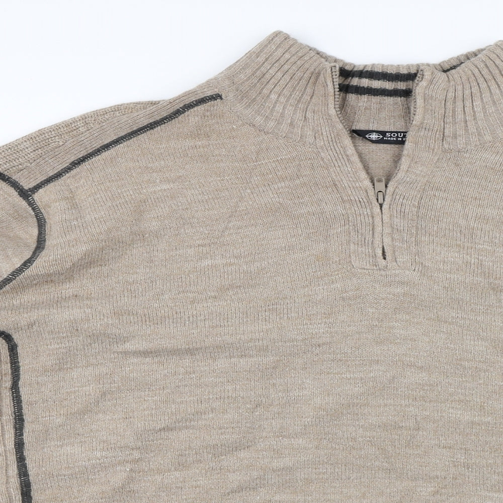 Southbay Mens Beige  Knit Henley Jumper Size 2XL