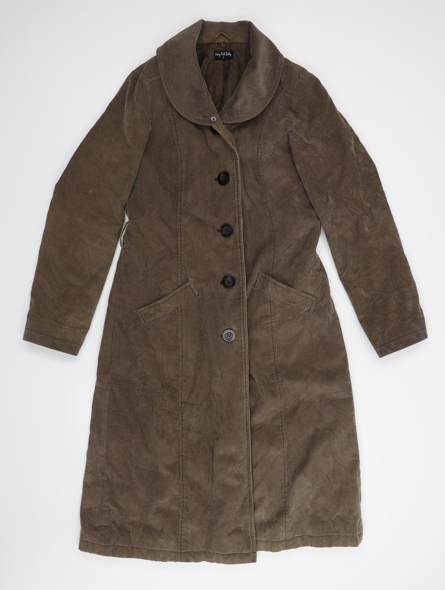Long Tall Sally Womens Brown  Corduroy Trench Coat Coat Size 12  - Padded