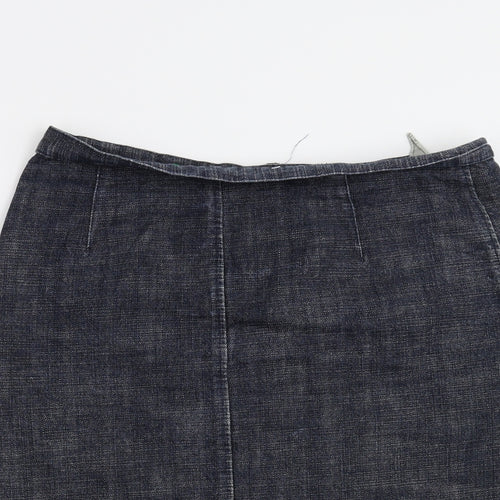 United Colors of Benetton Womens Black  Denim A-Line Skirt Size 14