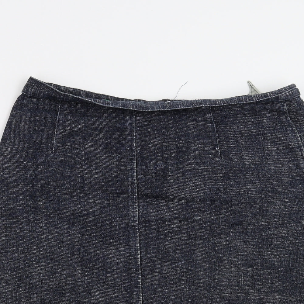 United Colors of Benetton Womens Black  Denim A-Line Skirt Size 14