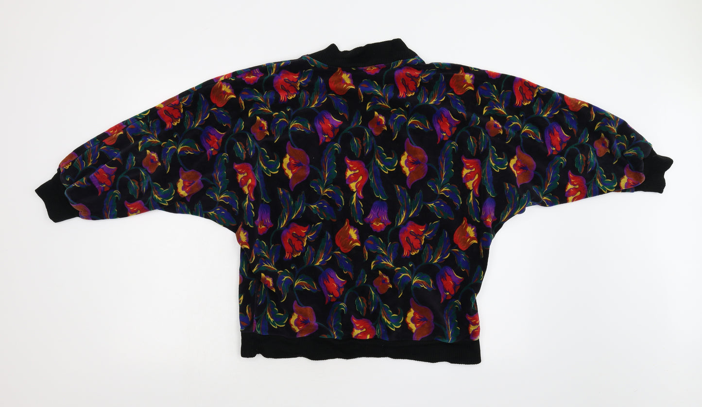 M&S Womens Multicoloured Floral Velour Pullover Jumper Size 14  - Bat Wing