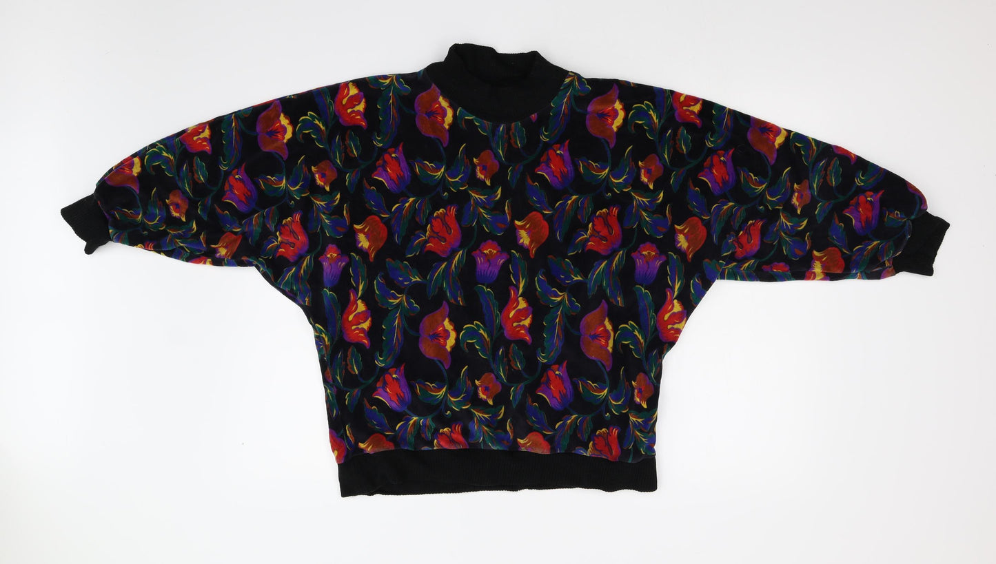 M&S Womens Multicoloured Floral Velour Pullover Jumper Size 14  - Bat Wing