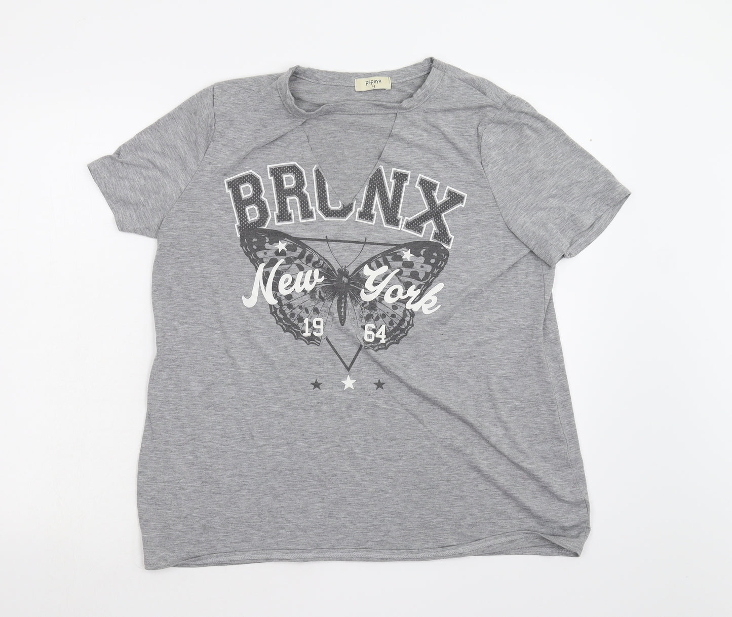 Matalan Womens Grey   Basic T-Shirt Size 16  - Key Hole