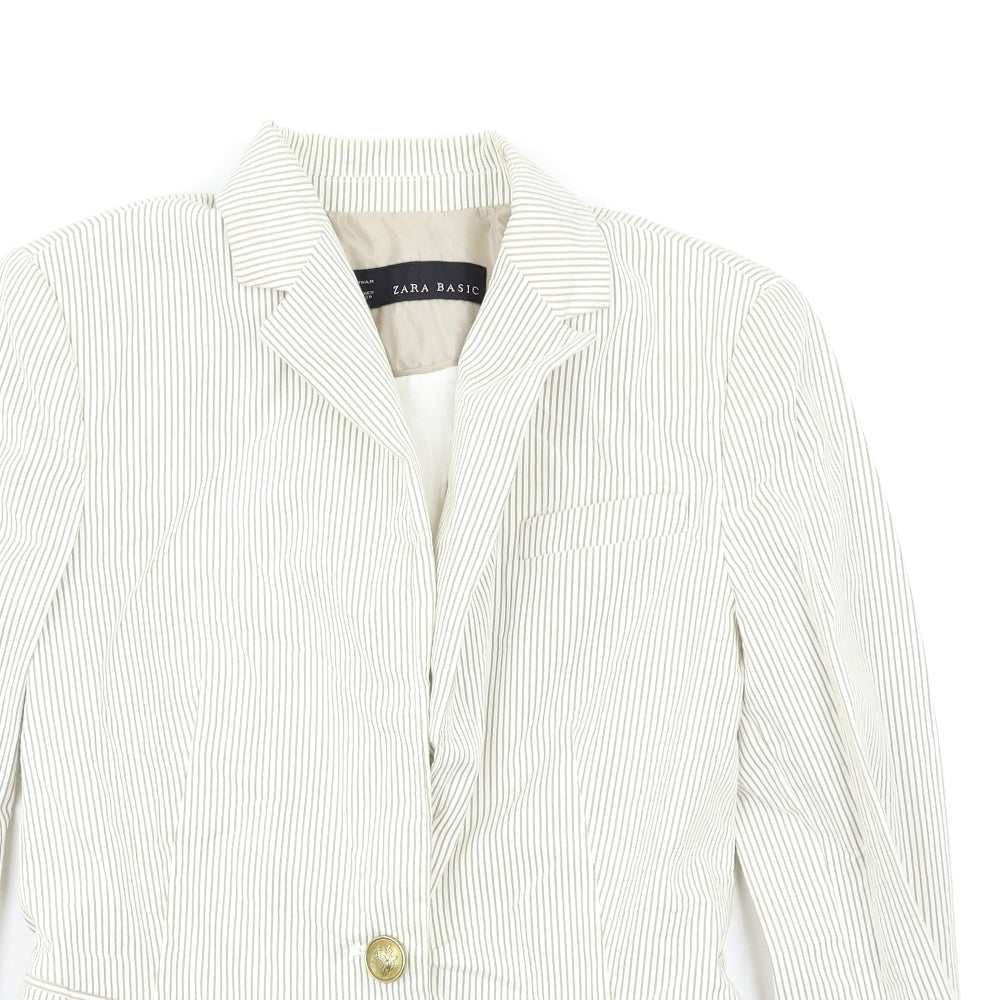 Zara Womens White Striped  Jacket Blazer Size S