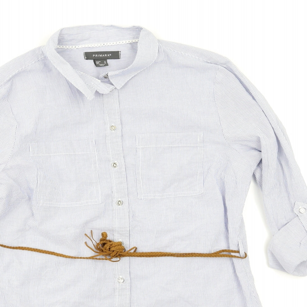 Primark Womens Blue Striped  Tunic Button-Up Size 12