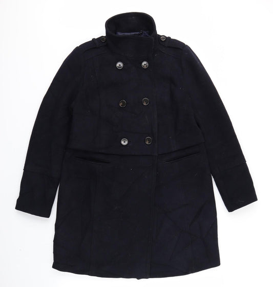 Front view of Autograph women’s blue jacket coat, size UK 12