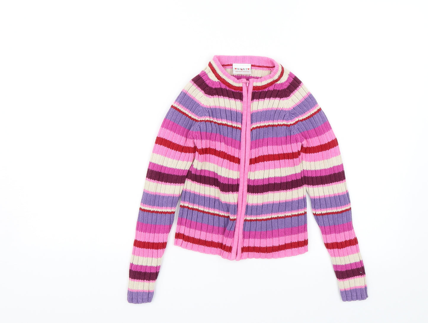 NEXT Girls Pink Striped  Full Zip Jumper Size 7-8 Years