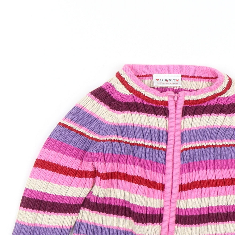 NEXT Girls Pink Striped  Full Zip Jumper Size 7-8 Years