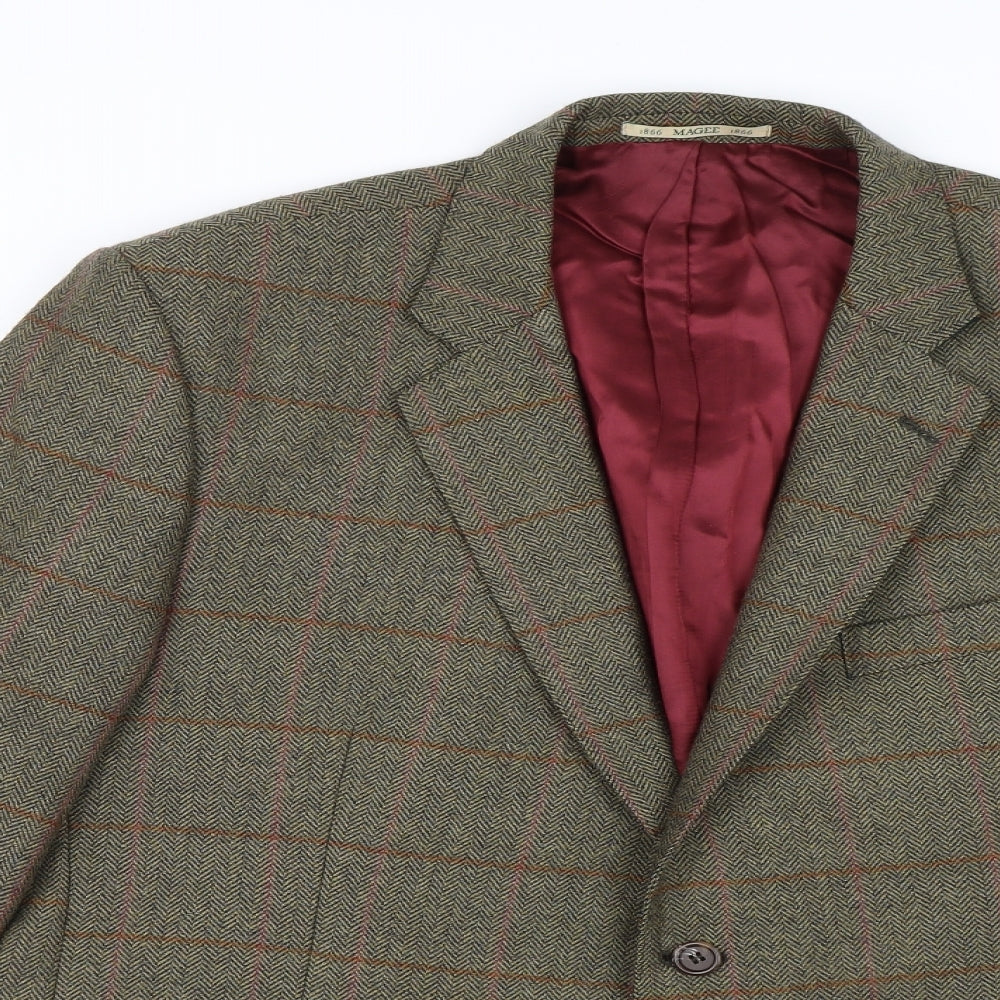 Magee Mens Green Plaid  Jacket Blazer Size 46