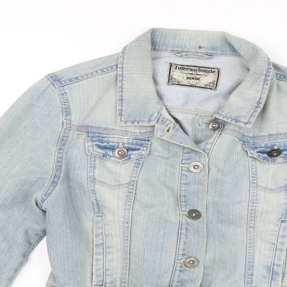 Internationale Womens Blue  Denim Biker Jacket Size 14