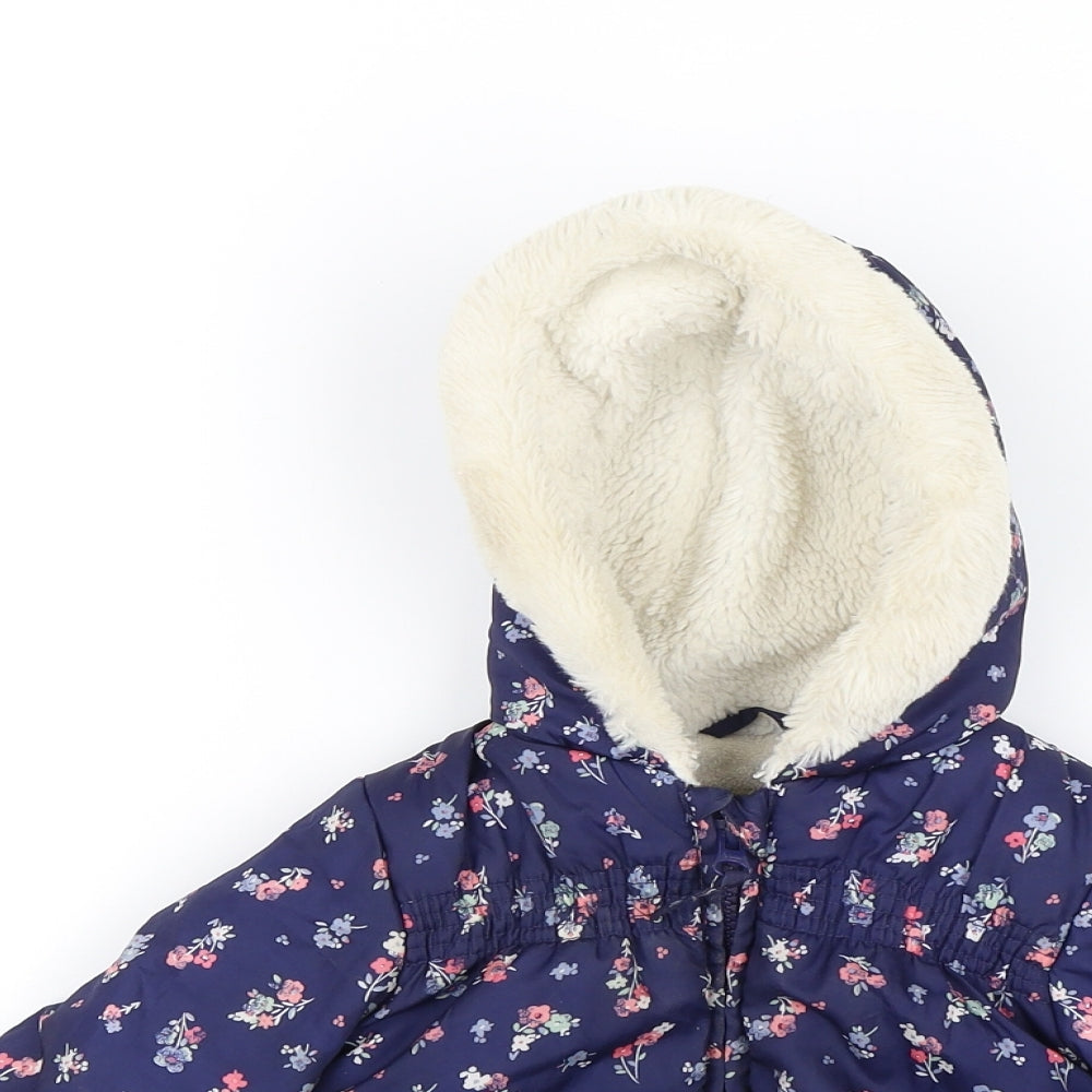 George Baby Blue Floral  Parka Jacket Size 9-12 Months