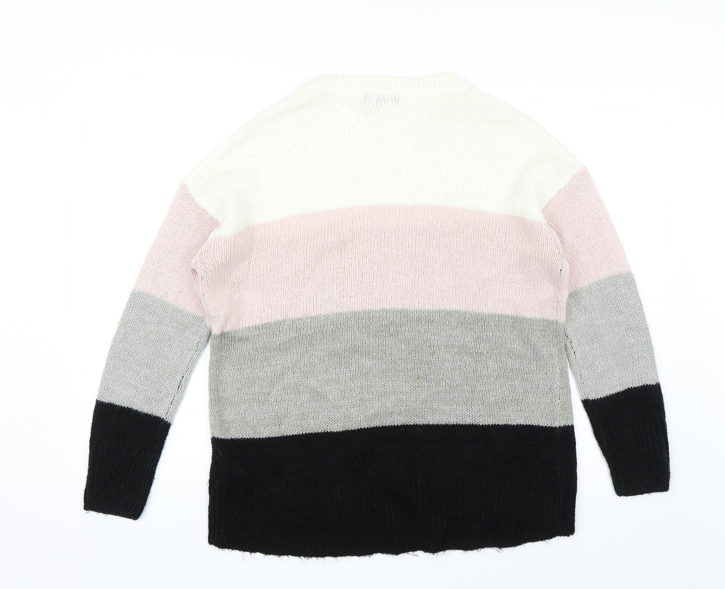 New Look Womens White Striped  Pullover Jumper Size M