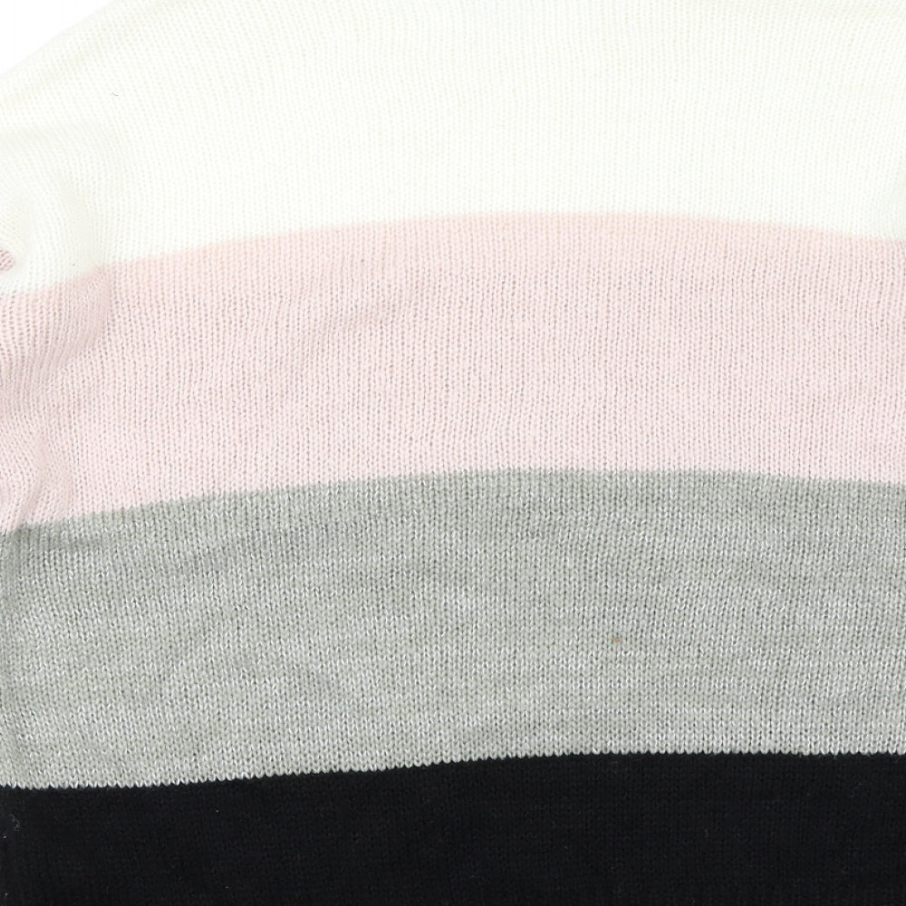 New Look Womens White Striped  Pullover Jumper Size M