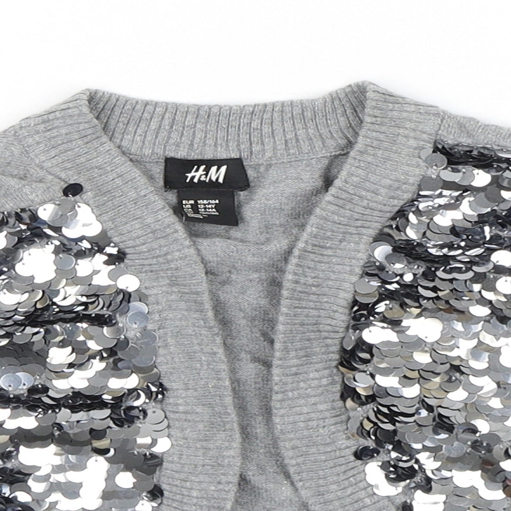 H&M Girls Grey   Shrug Jumper Size 12-13 Years