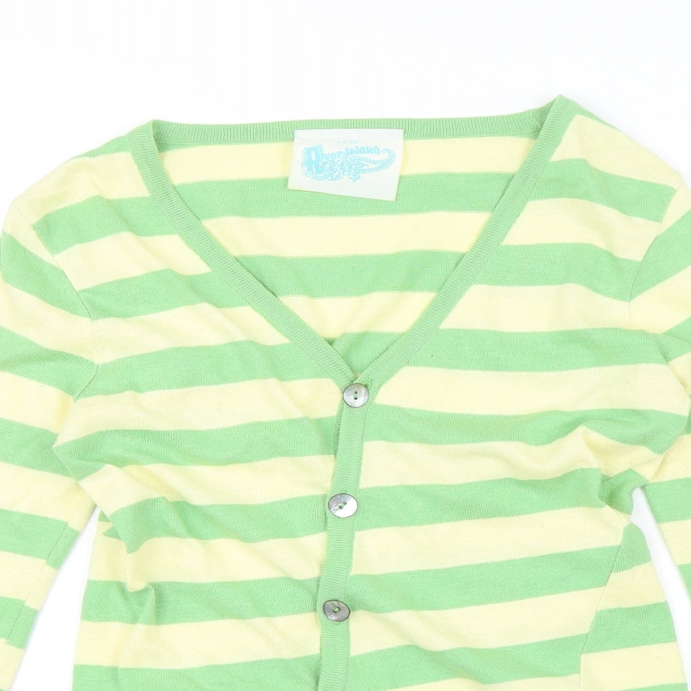 River Island Womens Green Striped  Cardigan Jumper Size 14